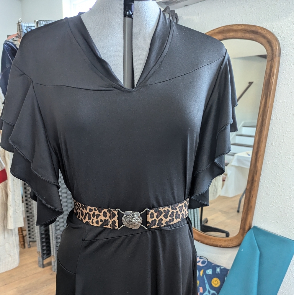 Leopard Print Belt with Silver Rose Buckle